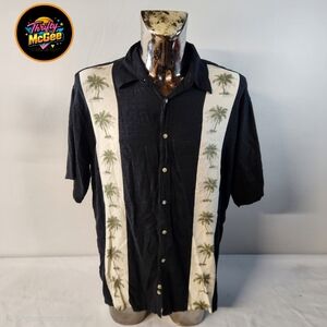 Vintage Pierre Cardin Black and Cream Palm Print Shirt
